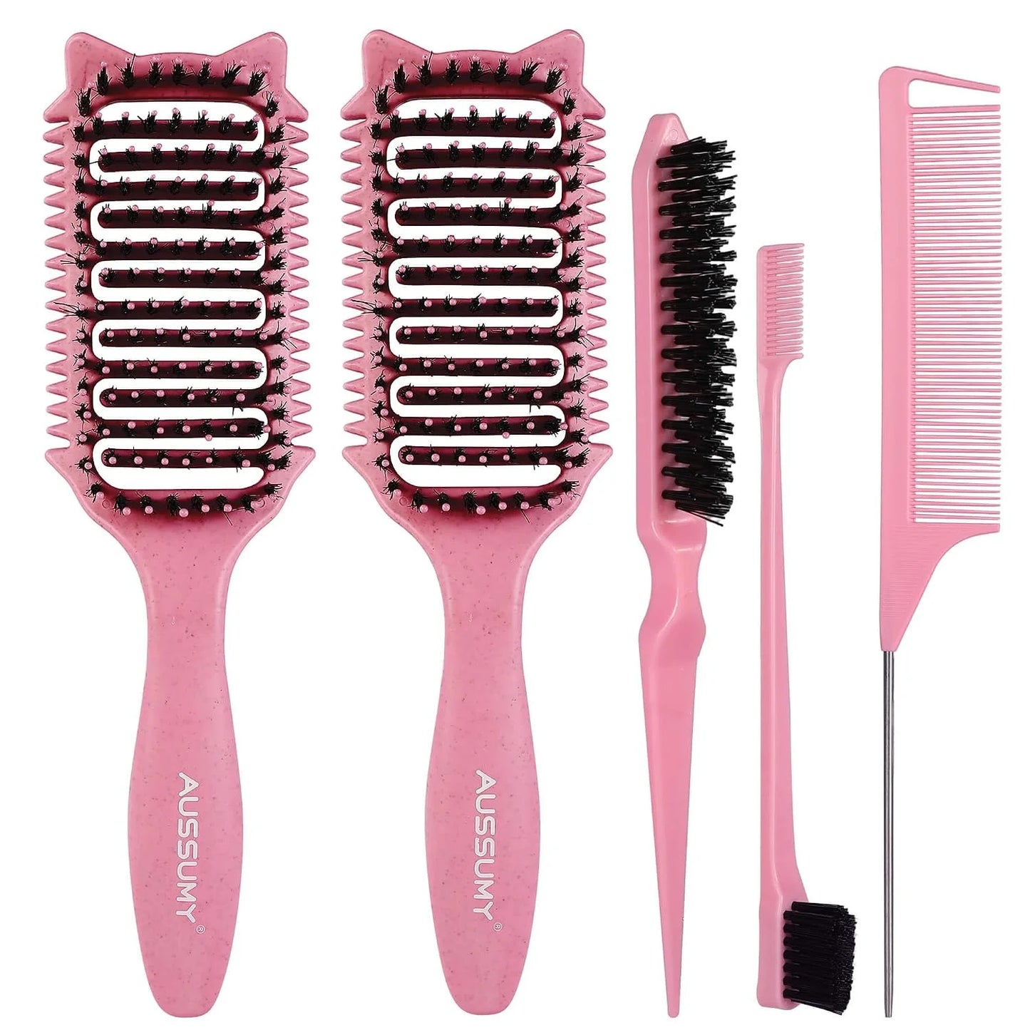 2 Pack Curly Defining & Detangling Brush - With Boar Bristle & 3 Styling Comb Tools – Shine to Shape & Define Natural Curl Waves & Coils - Vented Anti-Frizz Wet or Dry Hair for Women Men Kids