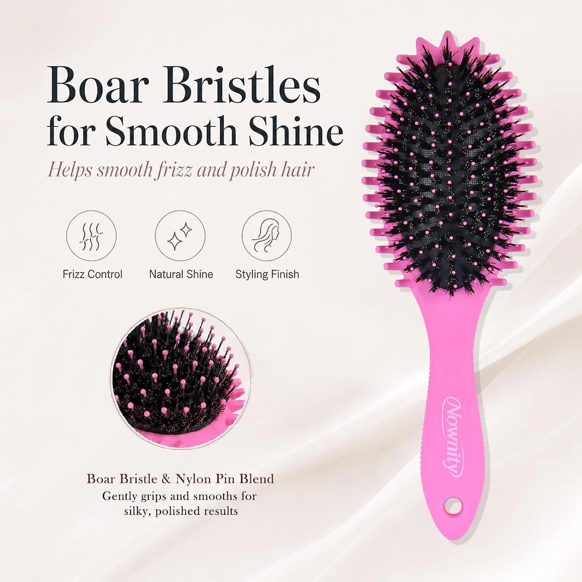 2 Pack Detangling Hair Brush Set with Boar Bristle Brush & 2 Cleaning Brushes, Wet & Dry Hair Brushes for Curly, Wavy, Thick Hair, Gentle No-Pull Detangler for Women, Kid (Pink+Purple)