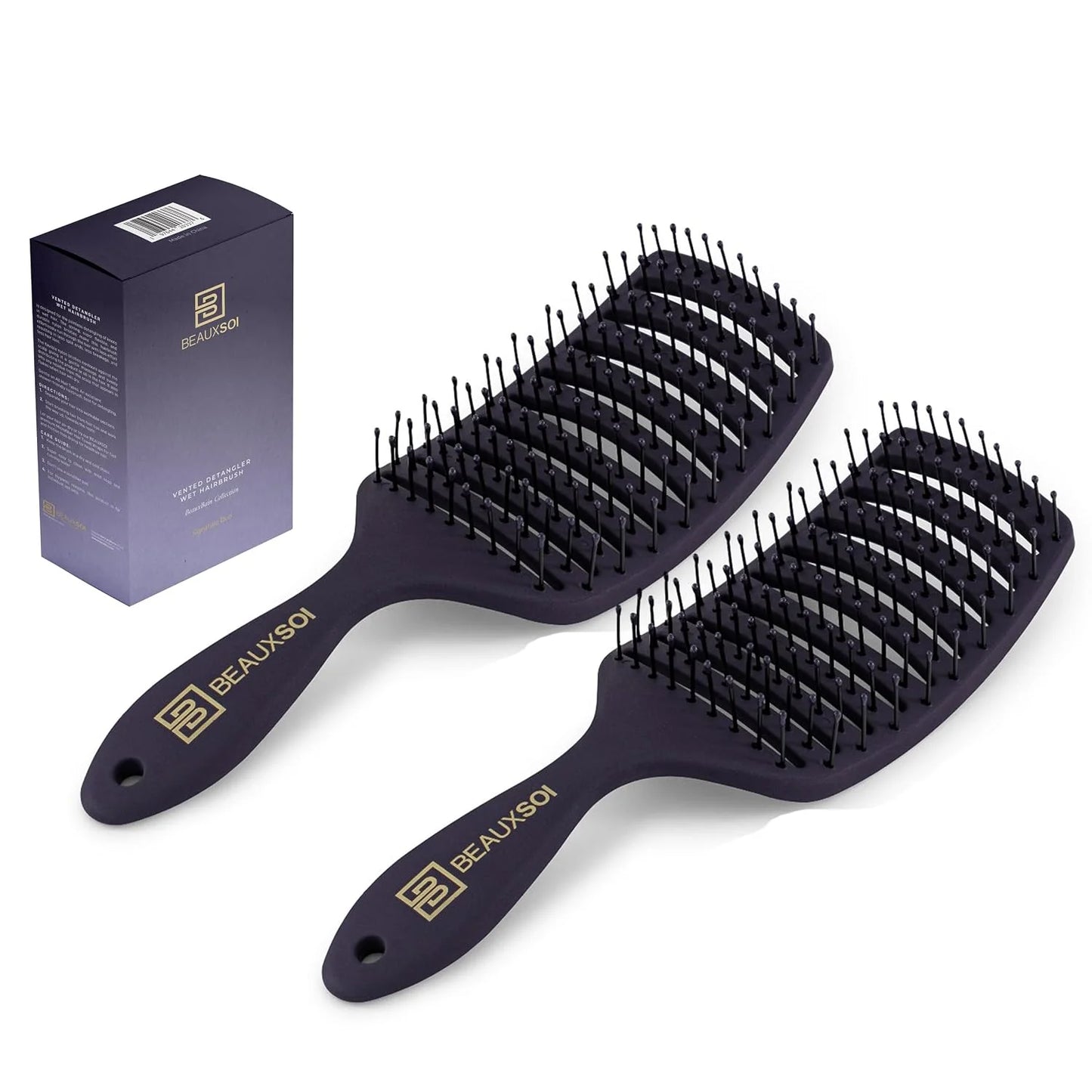 BEAUXSOI Vented Detangling Brush for Wet or Dry, Thick, Coily, and Curly Hair | Curved Vent Brush for Blow Drying
