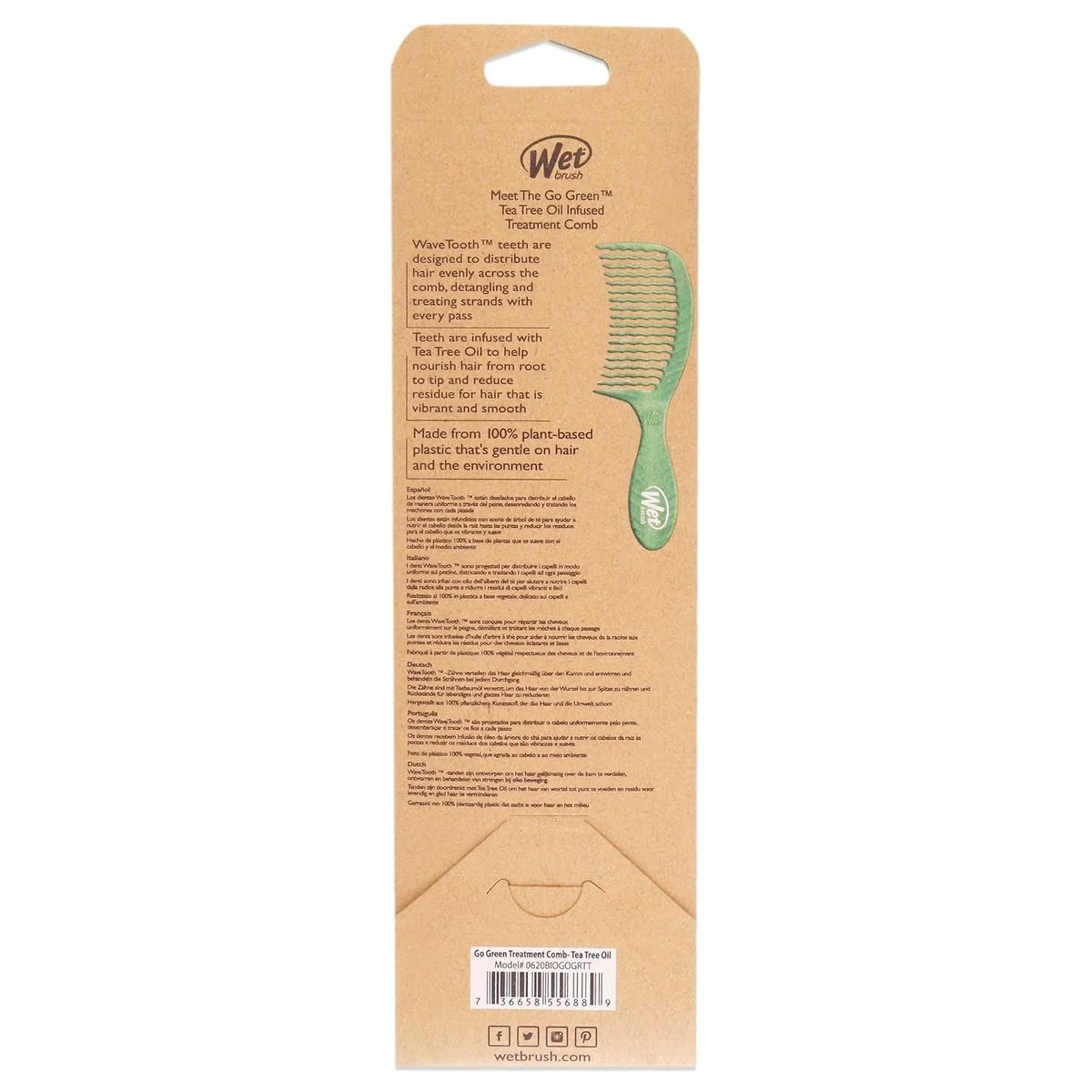 Wet Brush Go Green Charcoal Infused Treatment Comb - Wide Tooth Hair Detangler with WaveTooth Design that Gently and Glides Through Tangles - No Split Ends and No Damage