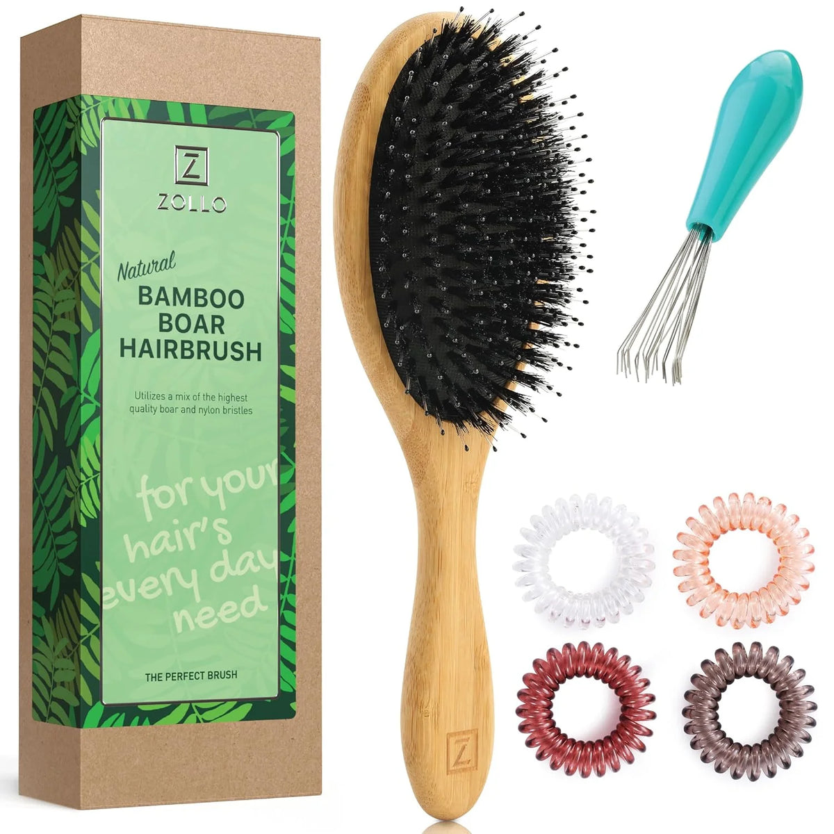 Natural Boar Bristle Hair Brush for Women, Men, Kids; Dry and Wet Detangling Hair Brush Gently Enhances Shine, Smooths Frizz and Prevents Breakage in Fine and Straight, Thick and Curly Hair (paddle)