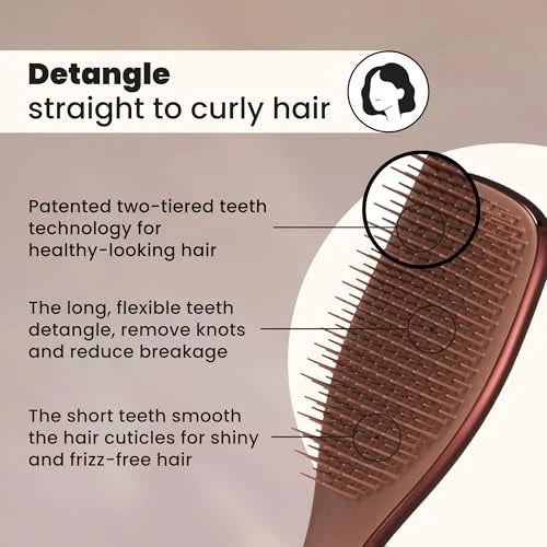Tangle Teezer Chrome Detangler Mini Hair Brush, Straight to Curly, Pink