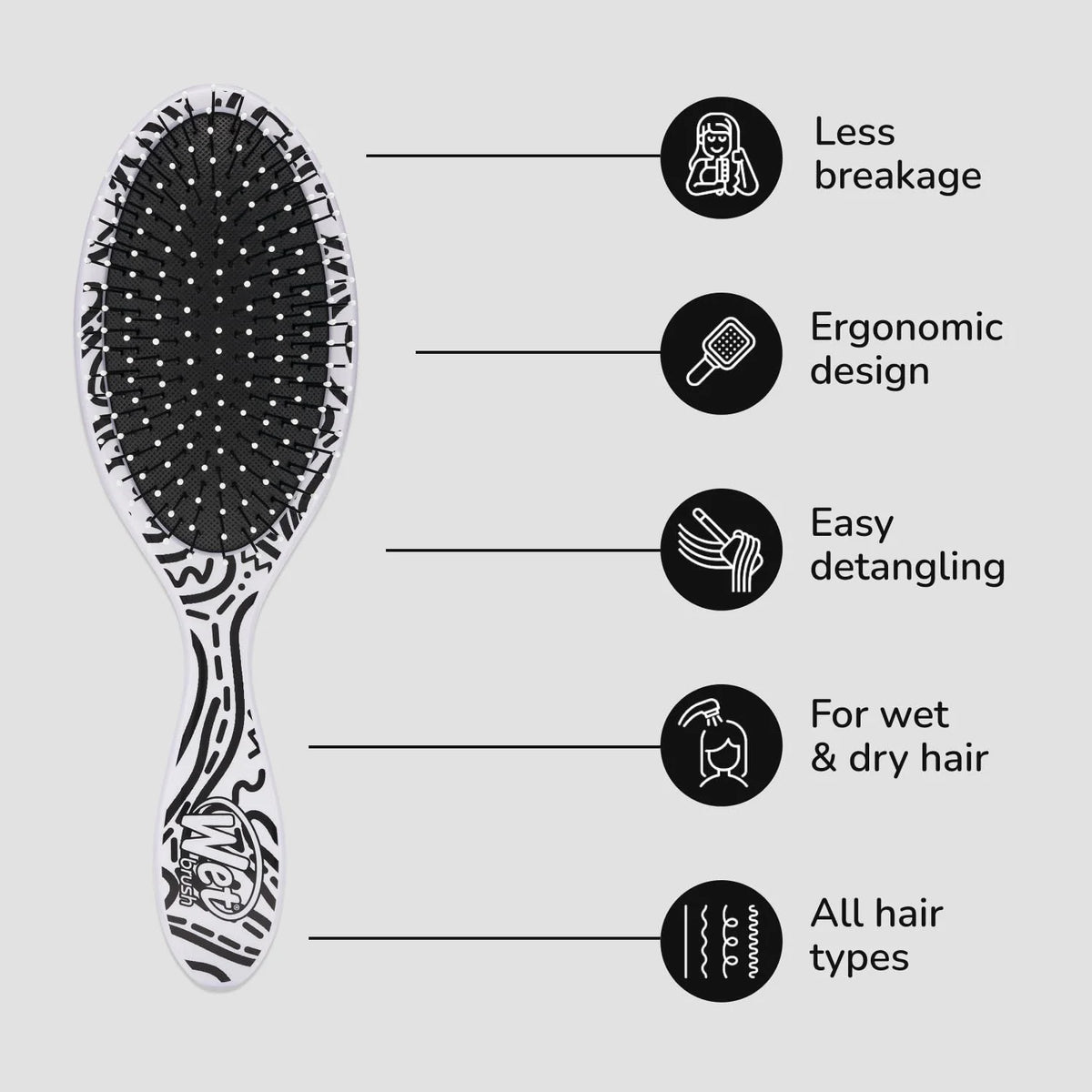 Wet Brush Original Detangler Hair Brush, Hipster Sketch, Ultra-Soft IntelliFlex Bristles, Detangling Bristles Glide Through Tangles (Wet & Dry Hair), Women & Men