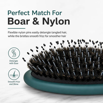 Boar Bristles Hair Brush for Women and Men, Detangling Hair Brush for Smoothing Massage Add Shine, Nylon&Boar Bristles Detangler brush for Hair Healthy (1 Pack-MintGreen)