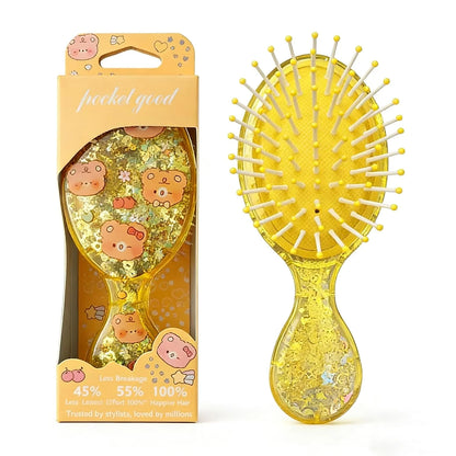 Mini Wet Hair Brush,Glitter Detangling Brush Gifts For Women Girls Kids Toddler Small Cute Hair Brushes Travel Shower Massage HairBrush with Air Cushion for Dry,Wet Hair (Pink)