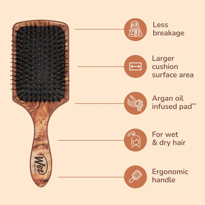 Wet Brush Paddle Shine Enhancer with Argan Oil, Distressed Wood - Ultra-Soft IntelliFlex Detangling Bristles with Boar Bristles For A Smooth & Shiny Finish - Pain-Free Hair Brush For Women & Men