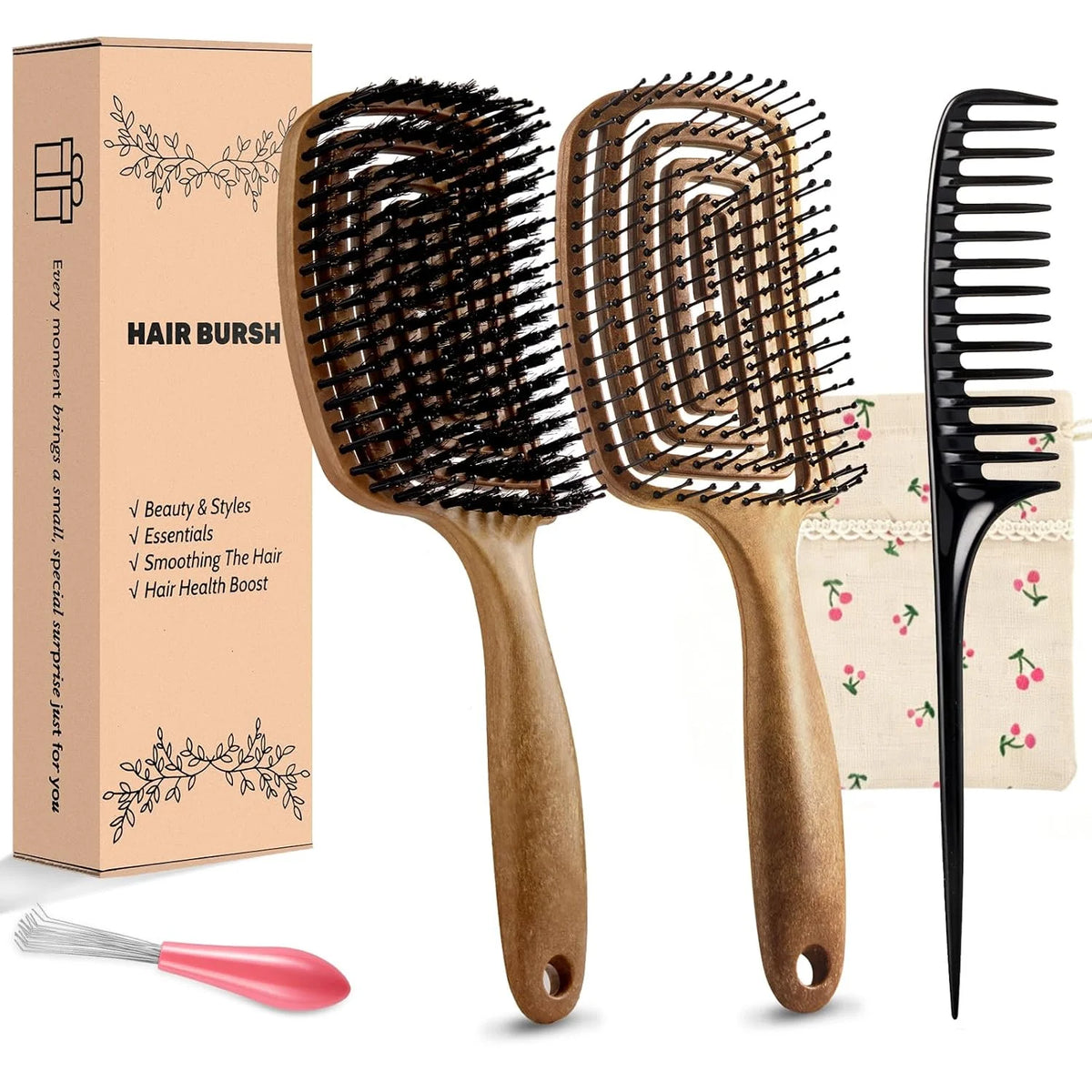 Hair Brush Detangler - Curved Vented Detangling Hair Brush for Women Men, Paddle Brush for Curly Straight Hair, Wet and Dry Styling, Faster Blow Drying