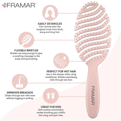 FRAMAR Vented Pink Hair Brush For Women, Flex Brush With Bendable Frame
