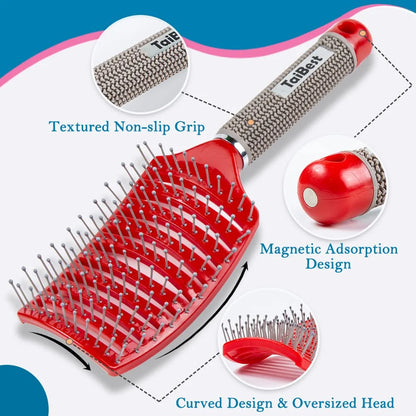 Boar Bristle Hair Brush Set – Wet/Dry Detangler for All Hair Types