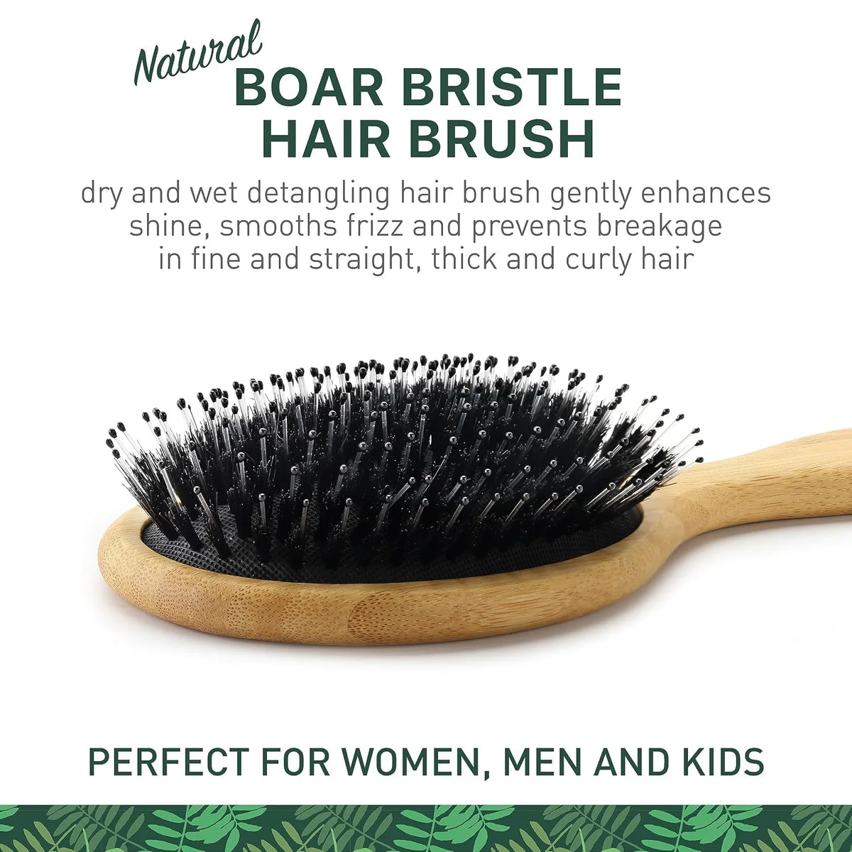 Natural Boar Bristle Hair Brush for Women, Men, Kids; Dry and Wet Detangling Hair Brush Gently Enhances Shine, Smooths Frizz and Prevents Breakage in Fine and Straight, Thick and Curly Hair (paddle)