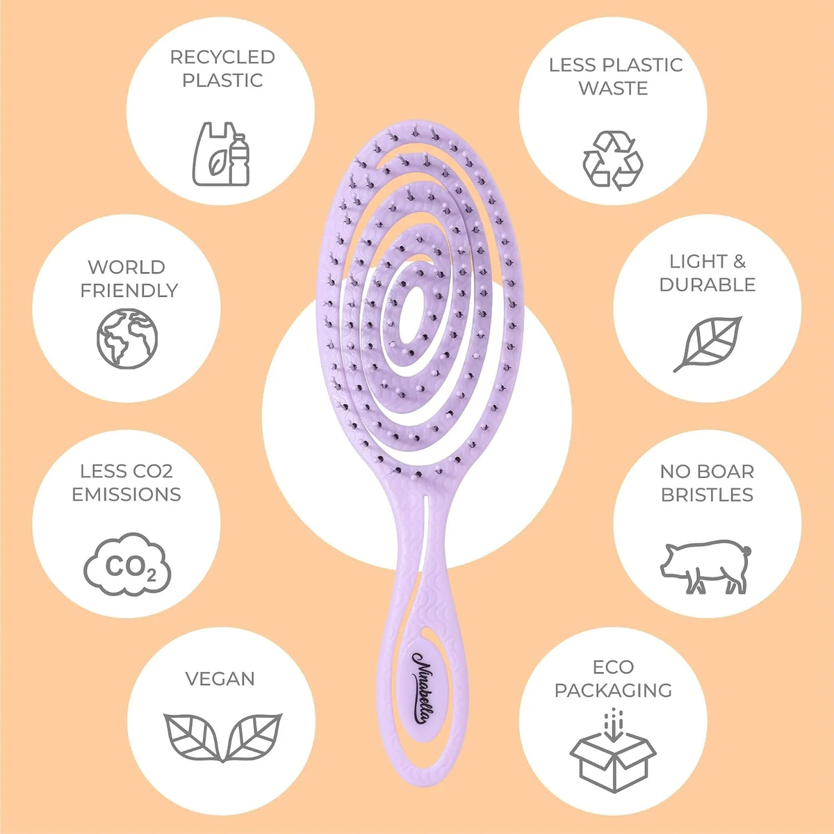 Ninabella Detangler Brush - No Tangle Hair Brush for Women, Fine, Thick and Long Hair - Hairbrush for Wet and Dry Hair, Gentle on the Scalp - Light Blue