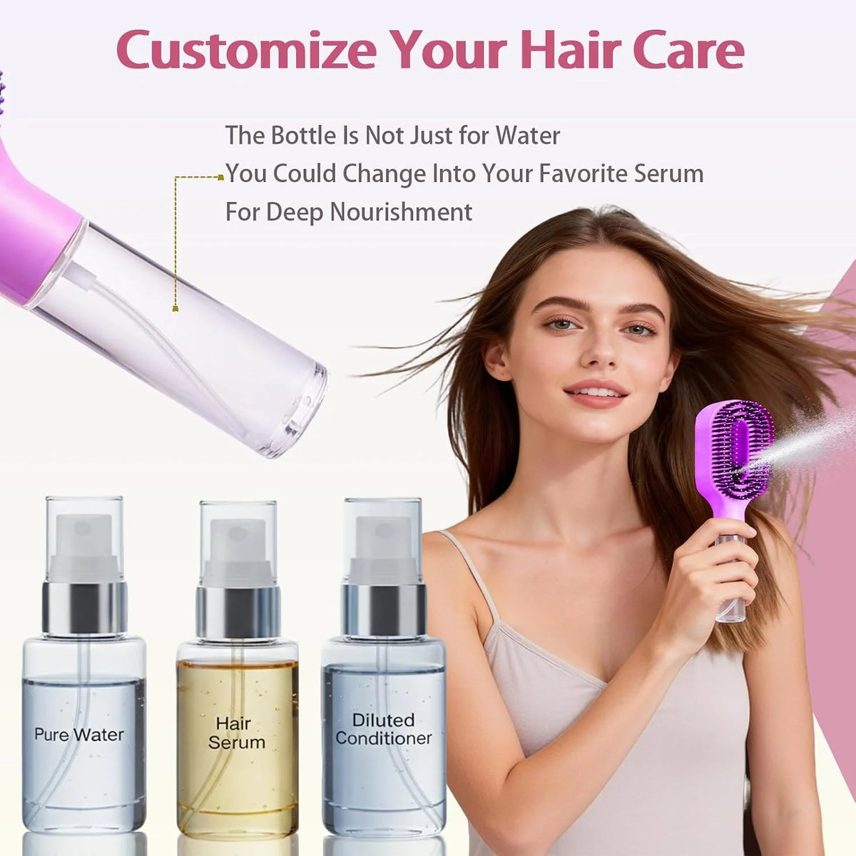 Hair Brush with Water Spray - 2-in-1 Detangler Brush for Frizz Control