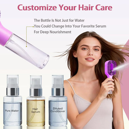 Hair Brush with Water Spray - 2-in-1 Detangler Brush for Frizz Control