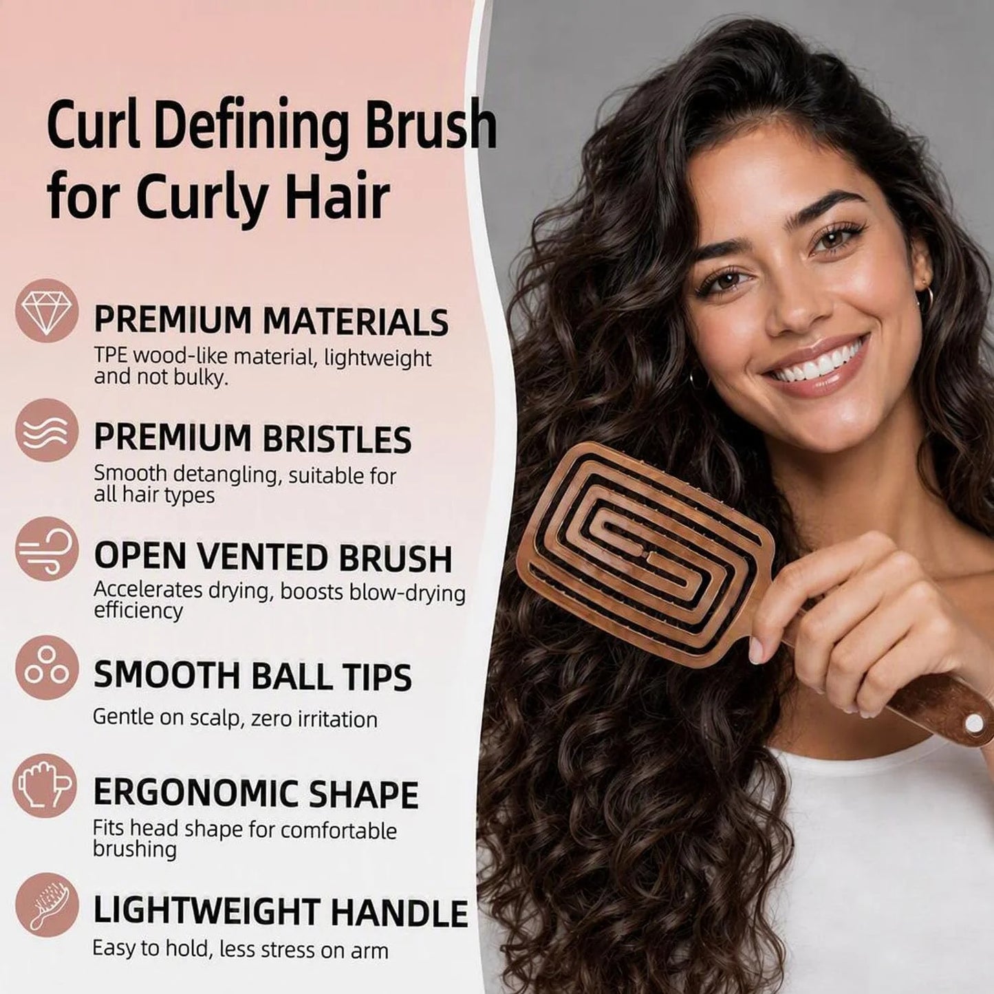 Hair Brush Detangler - Curved Vented Detangling Hair Brush for Women Men, Paddle Brush for Curly Straight Hair, Wet and Dry Styling, Faster Blow Drying