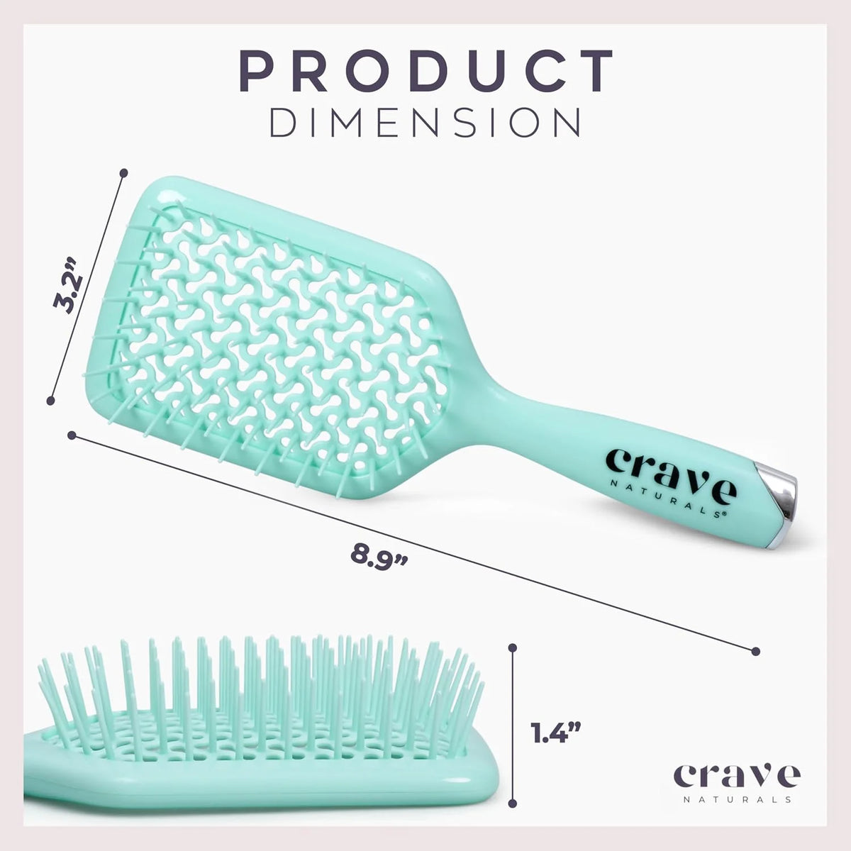 Crave Naturals Detangling Hair Brush - Lightweight Vented Cushion Curly hair brush with Gentle Bristles for Wet and Dry Hair - detangling brush for All Hair Types - Turquoise