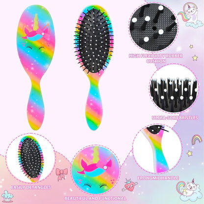 Girls Detangling Brush for Curly, Wet/Dry, and Thick Hair - Pain-Free Mermaid Tail Design for Kids and Women