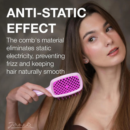 Janeke J-Brush Detangling Comb for Curly and Wavy Hair – Wide Tooth J-Shape Brush for Wet and Dry Use – Anti-Frizz, Lightweight and Gentle on Scalp – Made in Italy Professional Styling Tool (Black)