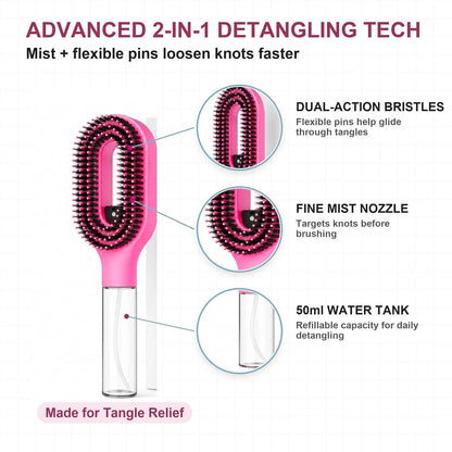 Hair Brush with Water Spray, 2-in-1 Misting Detangler for Curly Hair