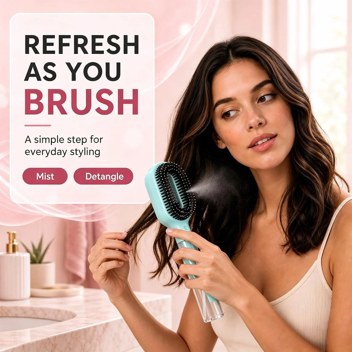 2-in-1 Hair Brush with Water Spray Mister, Fine Mist Spray Brush for Hair Detangling Wet & Dry, Liquid Spraying Hairbrush for Curly Thick Hair & Kids (Sky Blue)