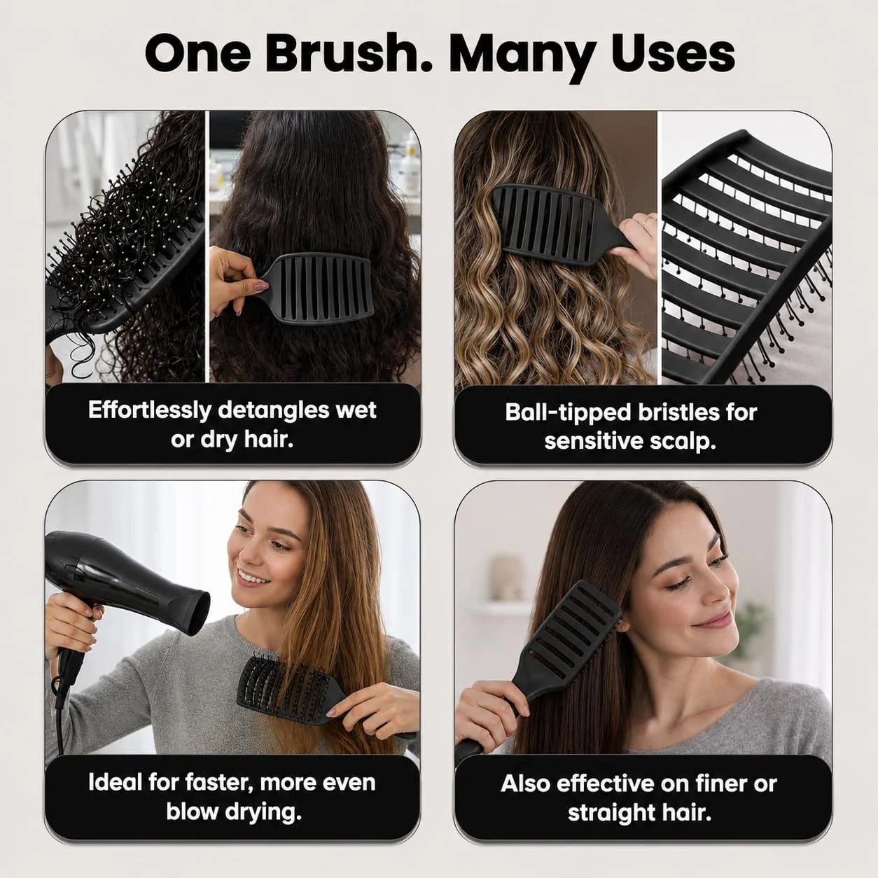 Herstyler Vent Brush for Hair - Detangler for Faster Blow Drying - Black