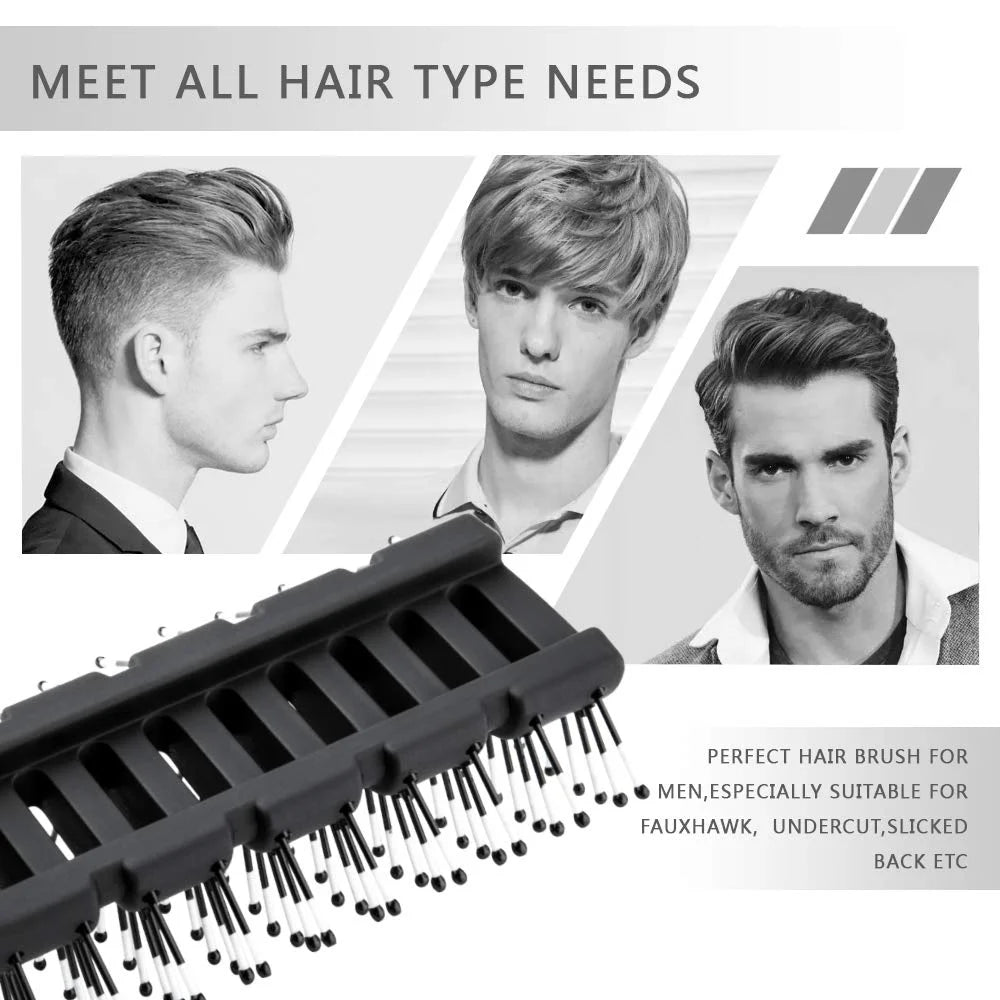 Vented Styling Brush with Ball-Tipped Bristles for Blow Drying Wet, Short, Curly, or Straight Hair for Men and Women (Black)