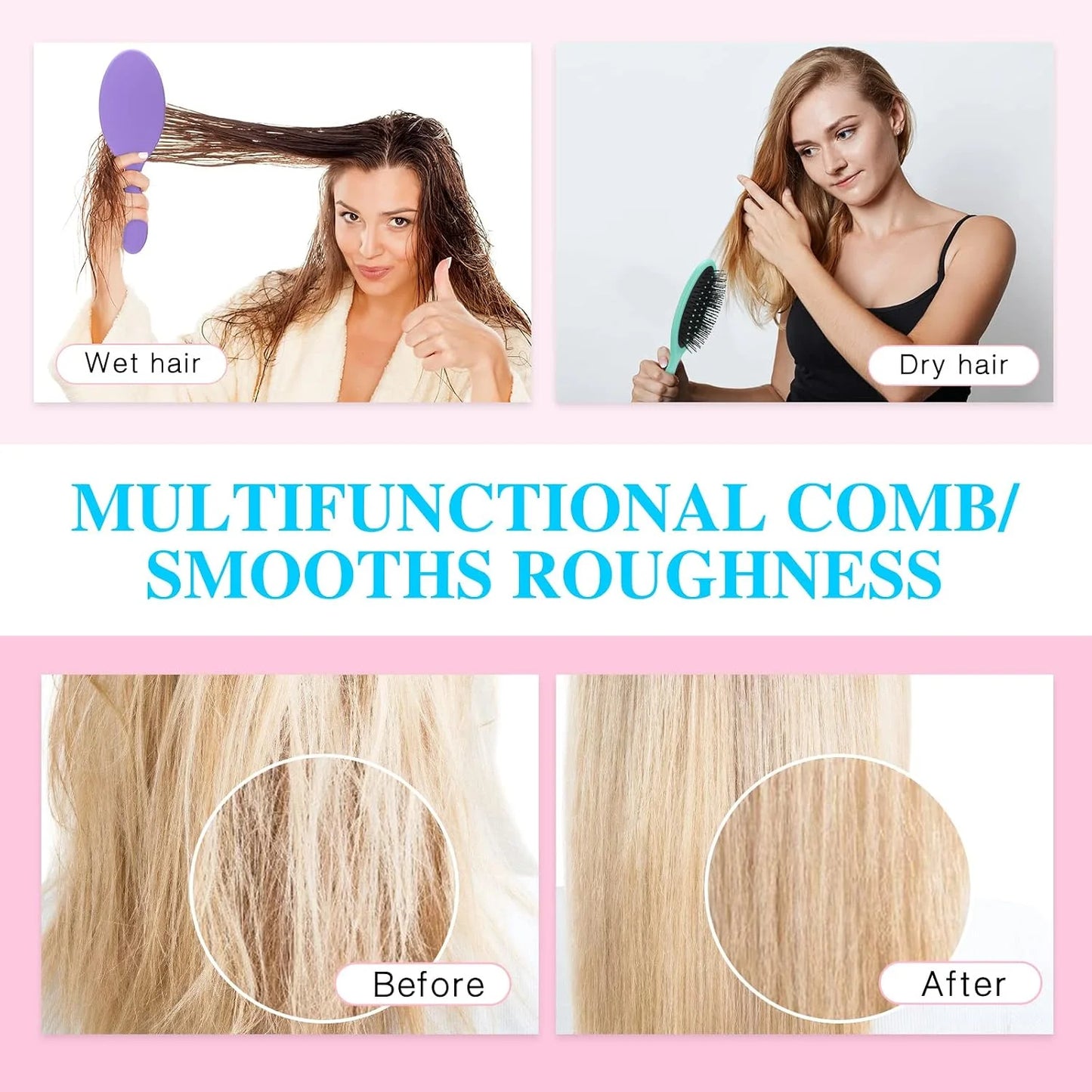Nuenen 6 Pcs Wet Detangling Hair Brush, Dry Soft Bristle, Black