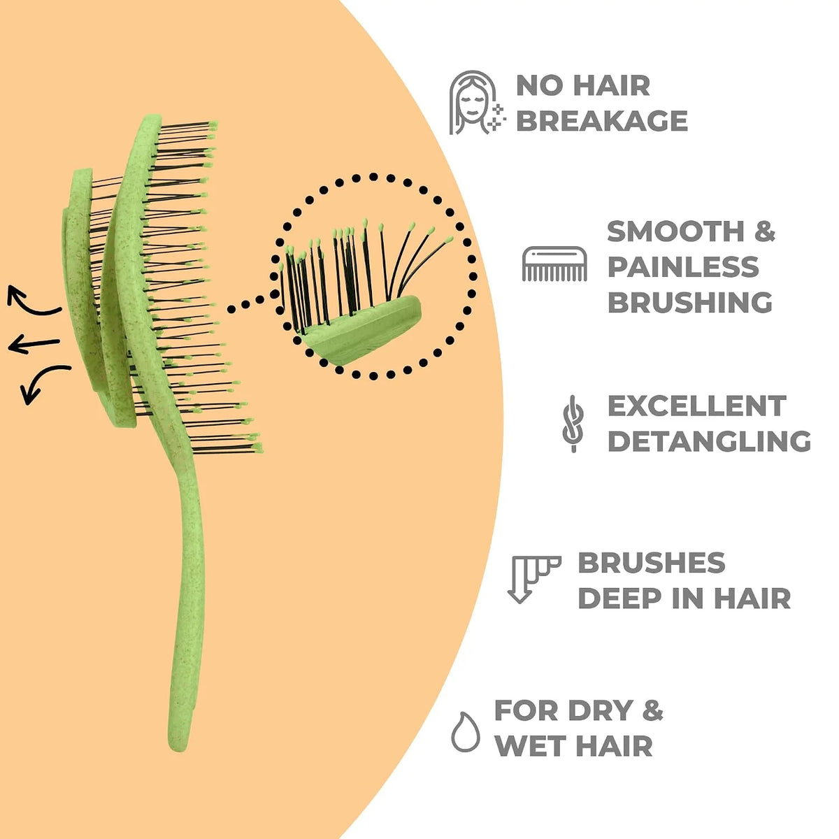 Ninabella Detangler Brush - No Tangle Hair Brush for Women, Fine, Thick and Long Hair - Hairbrush for Wet and Dry Hair, Gentle on the Scalp - Light Blue