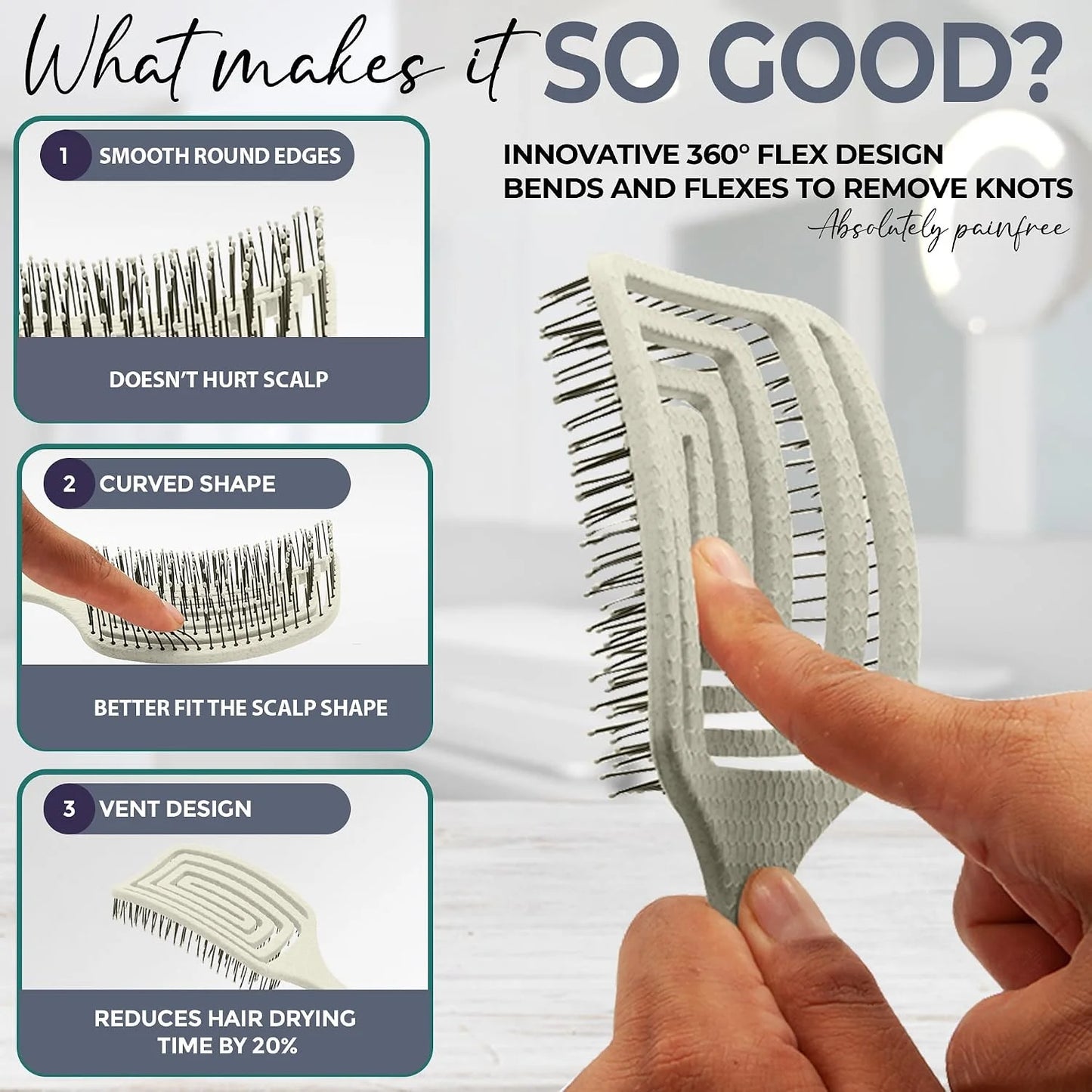 Fiora Naturals Detangler Brush for Wet and Dry Hair, Soft Detangling Brush