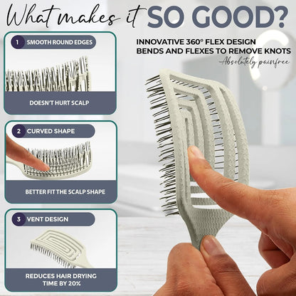 Fiora Naturals Detangler Brush for Wet and Dry Hair, Soft Detangling Brush