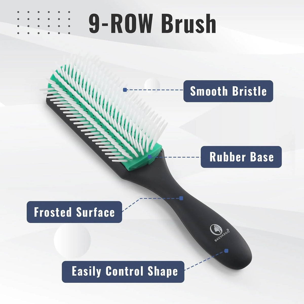 BRUSHZOO Detangling Brush with Hair Spray Bottle, Wide Tooth Comb for Women, Men, and Kids - 9 Row Brush with Detangler for Natural 3/4abc Curly Hair
