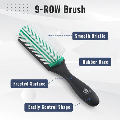 BRUSHZOO Detangling Brush with Hair Spray Bottle, Wide Tooth Comb for Women, Men, and Kids - 9 Row Brush with Detangler for Natural 3/4abc Curly Hair