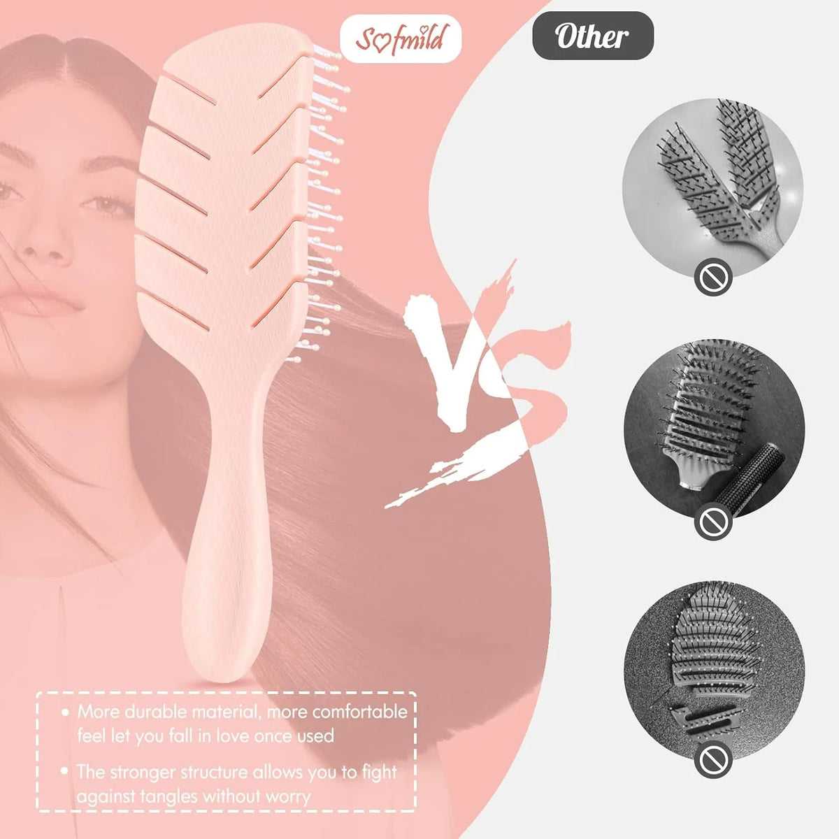 Hair Brush, Vented Paddle Detangle Brush, Purple