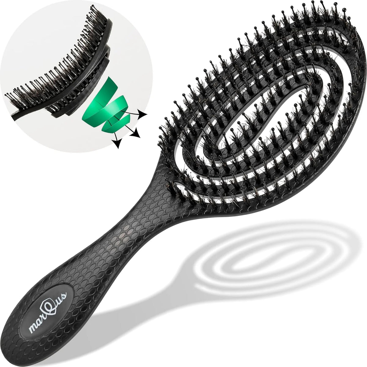 marQus Detangle Boar Brush Women and Men, Exclusive Ultra-soft bending Bristles and Body - Glide Through Tangles With Ease For All Hair Types - Women, Men, Wet And Dry Hair, 1pcs Brown Brush