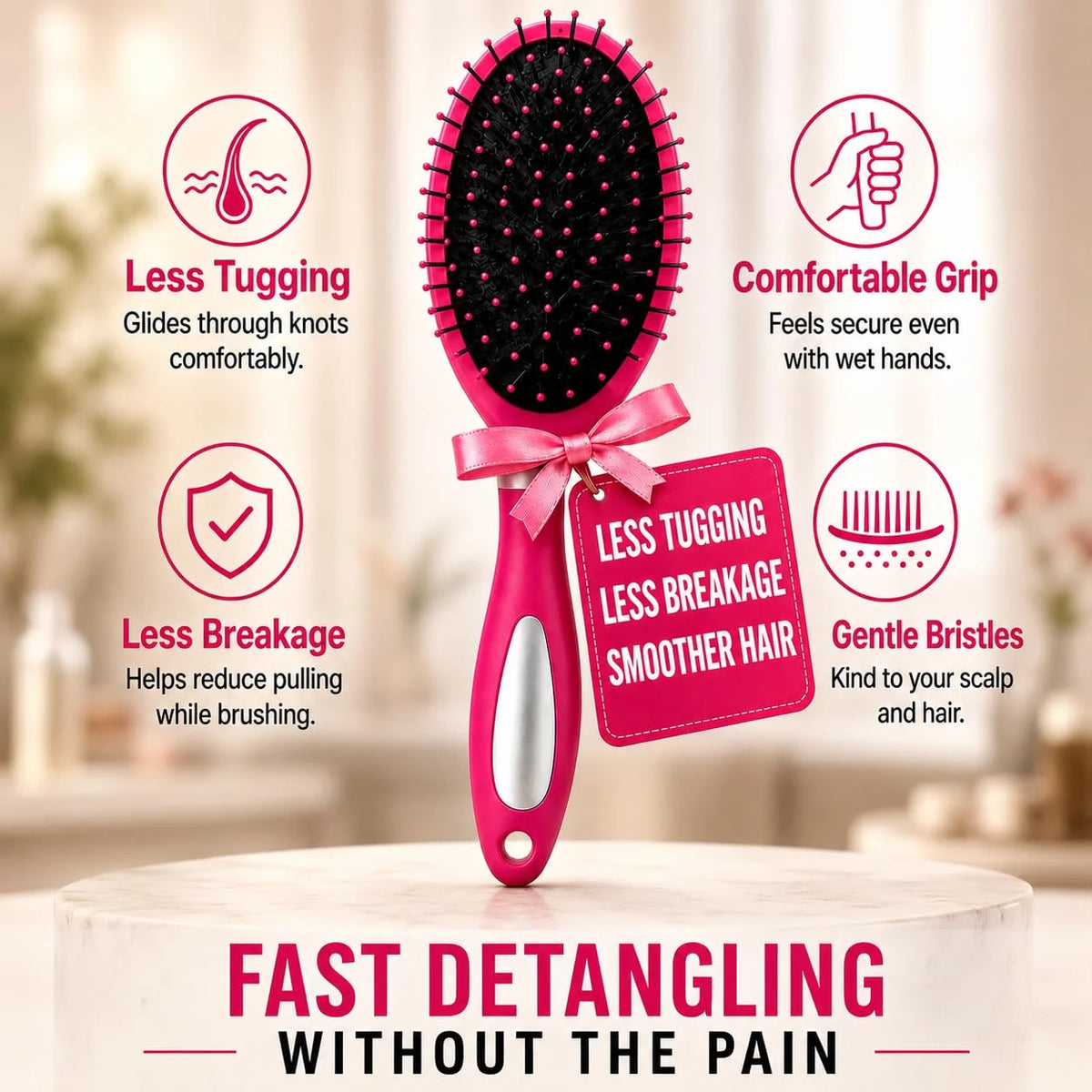 HerStyler Purple Hair Brush Detangler -Pain Free, No Breakage