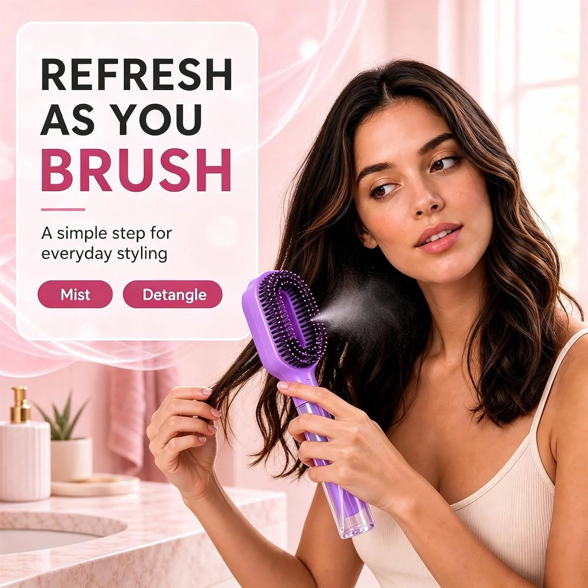 2-in-1 Hair Brush with Water Spray Mister, Fine Mist Spray Brush for Hair Detangling Wet & Dry, Liquid Spraying Hairbrush for Curly Thick Hair & Kids (Sky Blue)