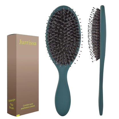 Boar Bristles Hair Brush for Women and Men, Detangling Hair Brush for Smoothing Massage Add Shine, Nylon&Boar Bristles Detangler brush for Hair Healthy (1 Pack-MintGreen)