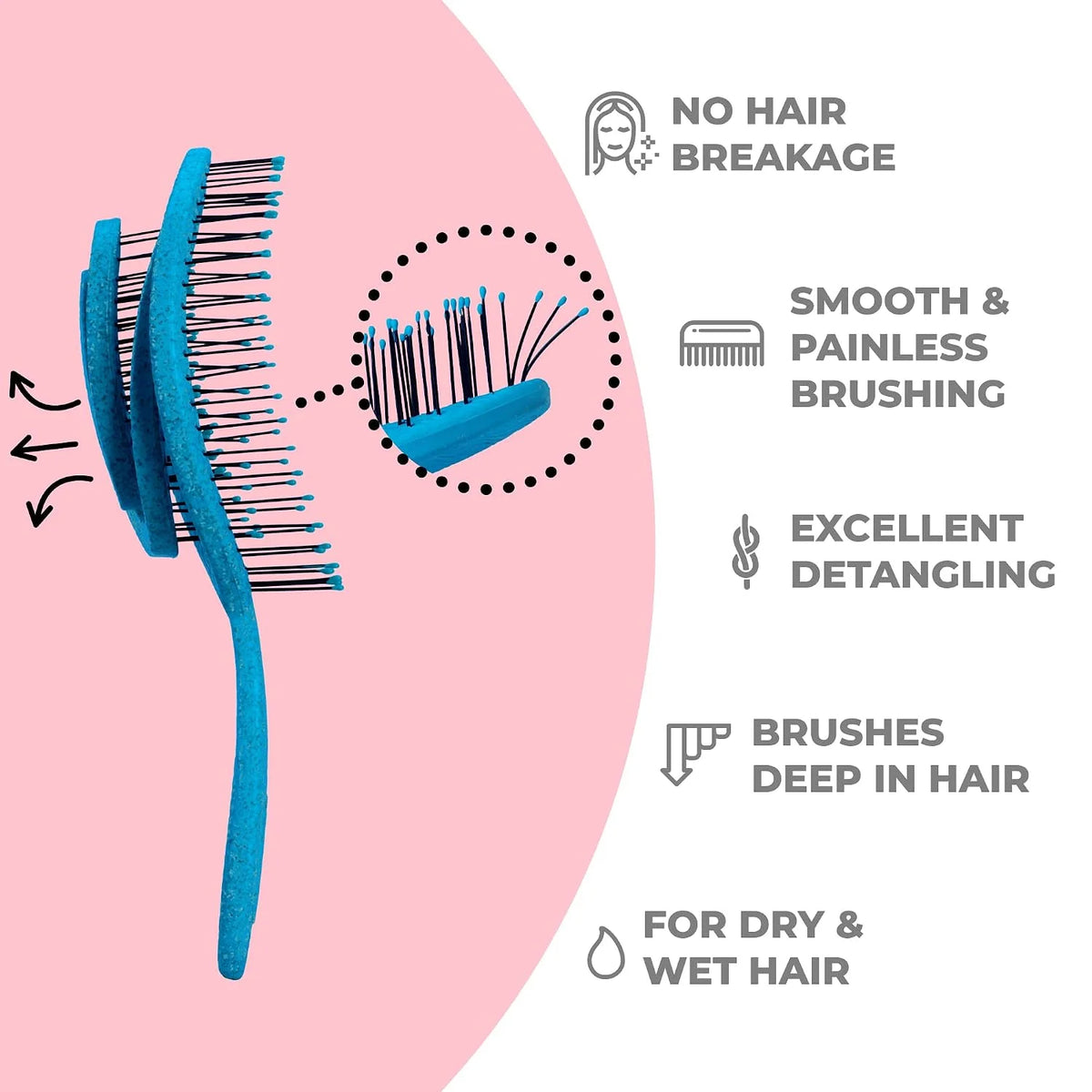 Ninabella Detangler Brush - No Tangle Hair Brush for Women, Fine, Thick and Long Hair - Hairbrush for Wet and Dry Hair, Gentle on the Scalp - Light Blue