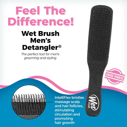 Wet Brush Detangling Hair Brush for Men, Black, Stimulates Scalp & Beard for Fuller Stronger Hair, Intelliflex Detangler Help Bristles Promote Growth & Protect from Breakage, Pain-Free (Pack of 2)