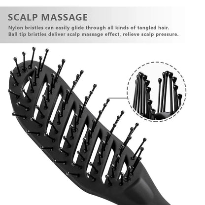 Vented Styling Brush with Ball-Tipped Bristles for Blow Drying Wet, Short, Curly, or Straight Hair for Men and Women (Black)