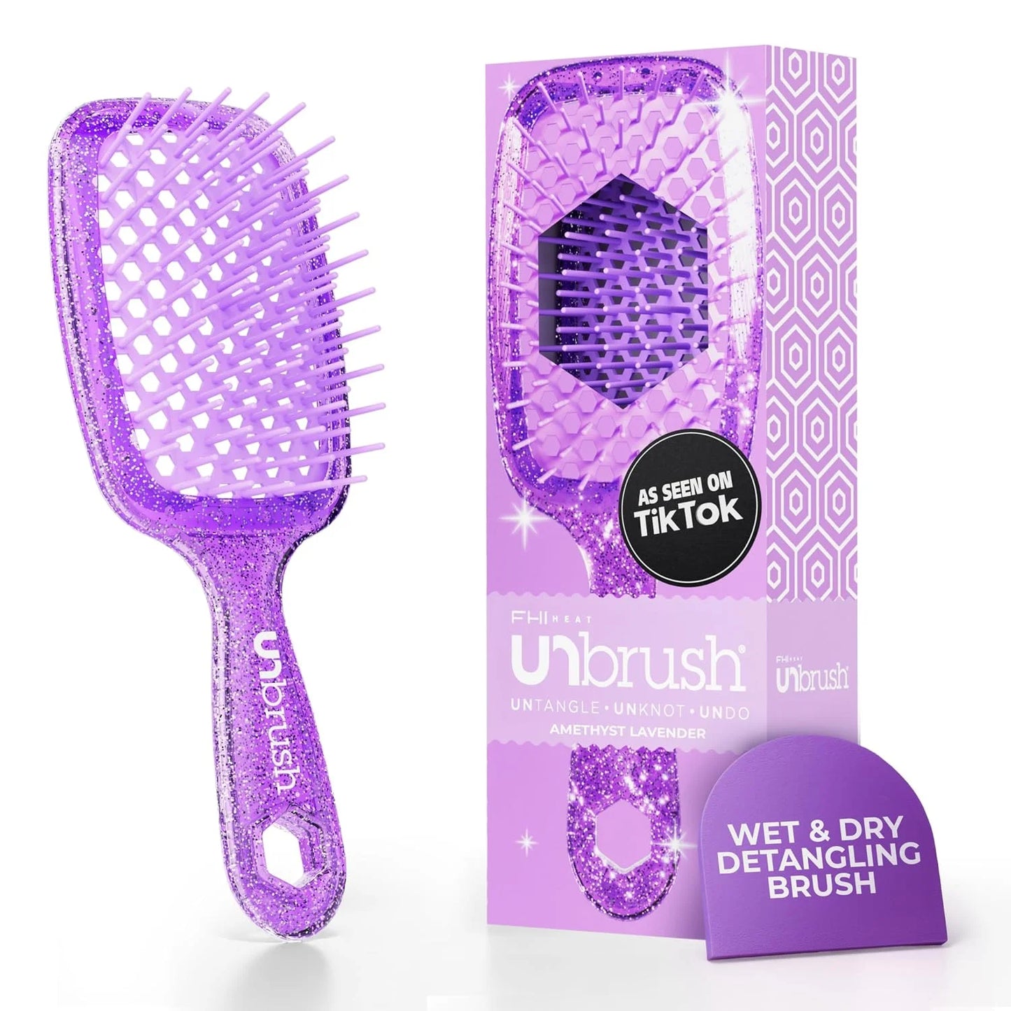 FHI Heat UNbrush Detangling Brush for Pain-Free Brushing on All Wet or Dry Hair Types — Durable DuoFlex Anti-Static Bristles, Lightweight Handle, Vented Hair Brush