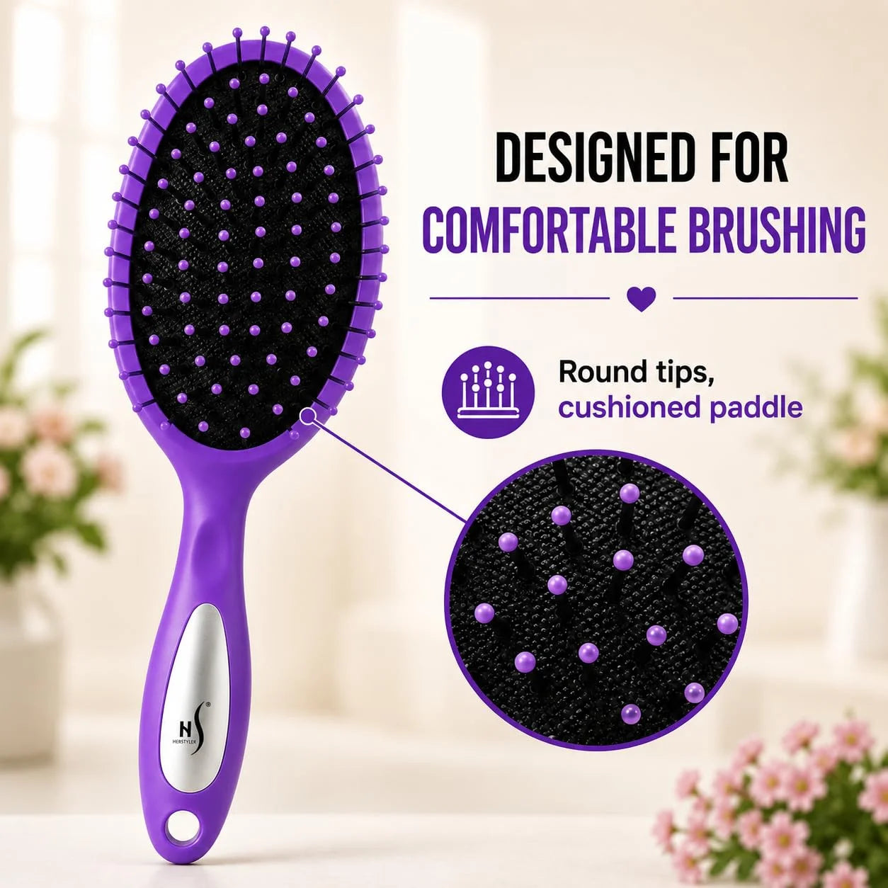 HerStyler Purple Hair Brush Detangler -Pain Free, No Breakage