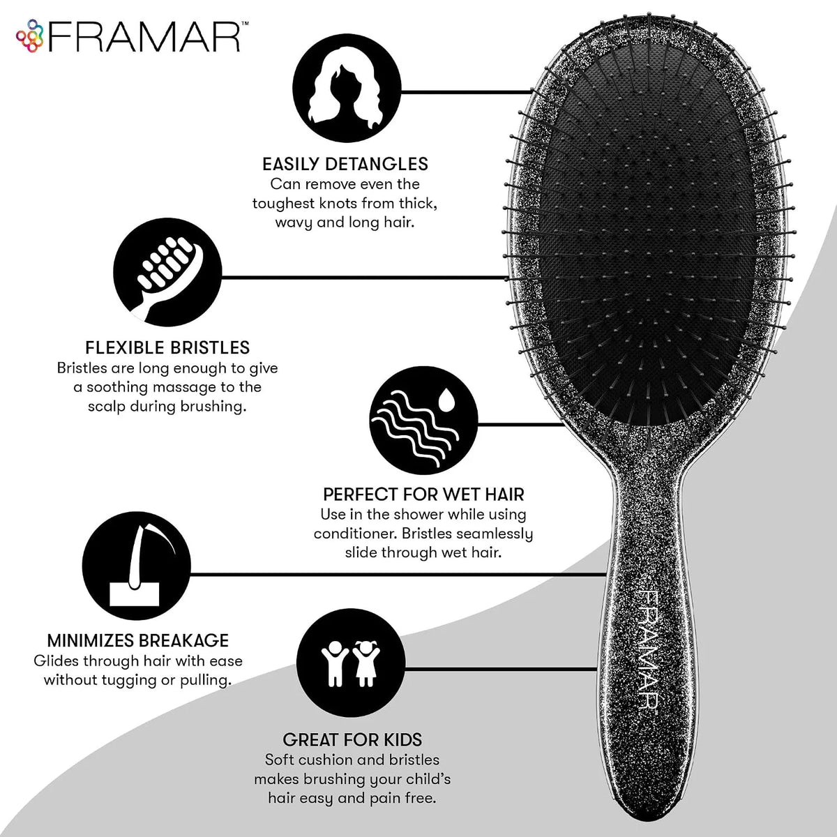 FRAMAR Checkered Hair Brush Detangler, Wet Hair Brushes For Women – Pink
