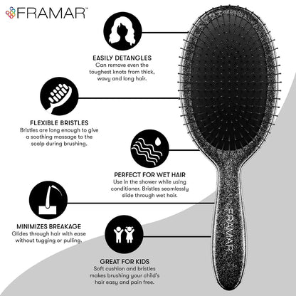 FRAMAR Checkered Hair Brush Detangler, Wet Hair Brushes For Women – Pink