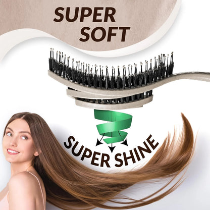 marQus Detangle Boar Brush Women and Men, Exclusive Ultra-soft bending Bristles and Body - Glide Through Tangles With Ease For All Hair Types - Women, Men, Wet And Dry Hair, 1pcs Brown Brush