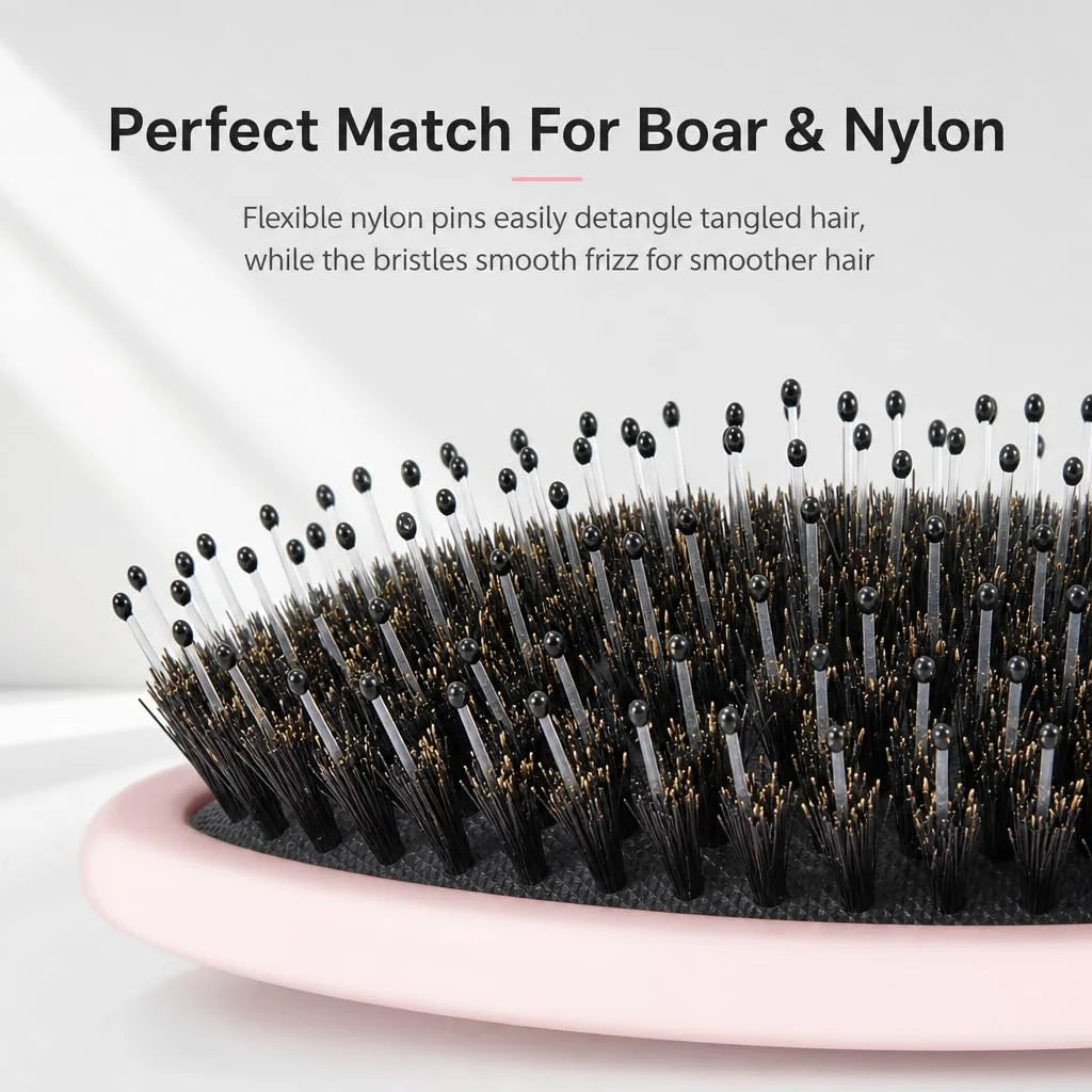 Boar Bristles Hair Brush for Women and Men, Detangling Hair Brush for Smoothing Massage Add Shine, Nylon&Boar Bristles Detangler brush for Hair Healthy (1 Pack-MintGreen)