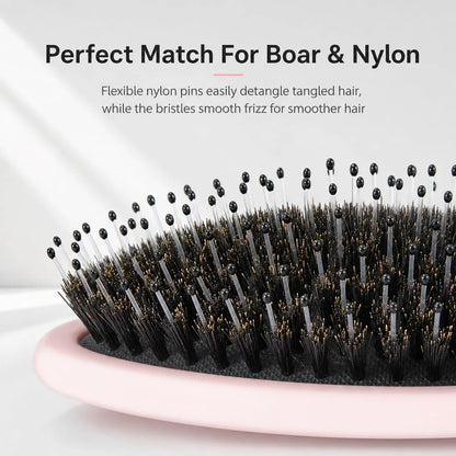 Boar Bristles Hair Brush for Women and Men, Detangling Hair Brush for Smoothing Massage Add Shine, Nylon&Boar Bristles Detangler brush for Hair Healthy (1 Pack-MintGreen)