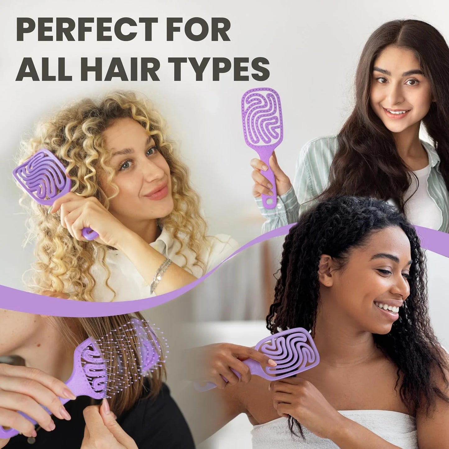 Detangler Brush – Pain-Free Detangling Hair Brush for Wet & Dry Hair – Effortless Detangling Brush for Curly, Fine & Tangled Hair – Hairbrush for Women, Men & Kids – Purple