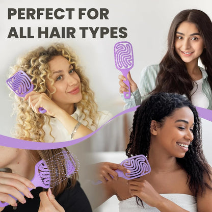 Detangler Brush – Pain-Free Detangling Hair Brush for Wet & Dry Hair – Effortless Detangling Brush for Curly, Fine & Tangled Hair – Hairbrush for Women, Men & Kids – Purple
