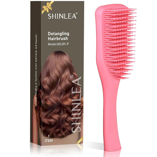 SHINLEA Detangler Brush for Curly Hair, No Tangle Wet Dry Hair Brush for Women, Anti Breakage Detangling Hairbrush for Wavy Thick Thin Hair, Lightweight Travel Pink