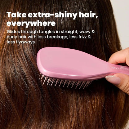 Tangle Teezer Chrome Detangler Mini Hair Brush, Straight to Curly, Pink